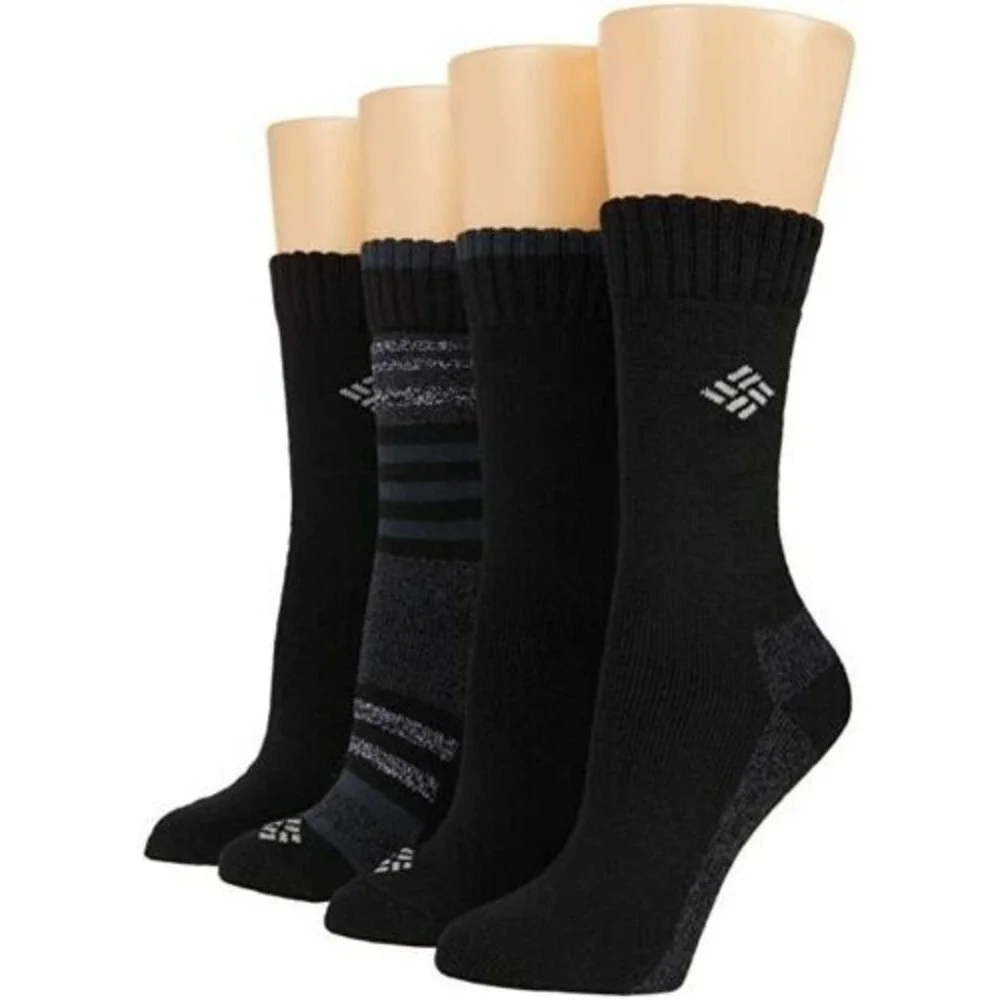 Columbia‎ Women Crew Socks 4pk Moisture Control Fits Shoe Sz 4-10 Black NEW